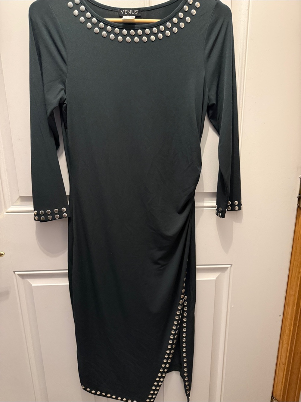 VENUS Black Midi Dress with Silver Stud Accents
